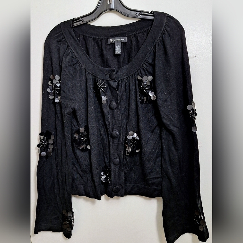 INC International Concepts Silk Cardigan Sweater With Sequins - Picture 2 of 5